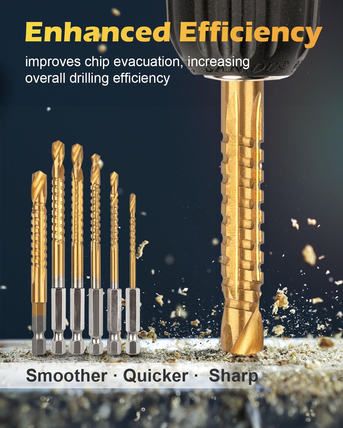 AOKLIT 6 Pack Titanium Coated HSS Twist Drill Bit, 3-8mm Hex Shank Serrated Cutting Drill Bit Woodworking Tools for Wood Metal Plastic Hole AOKLIT