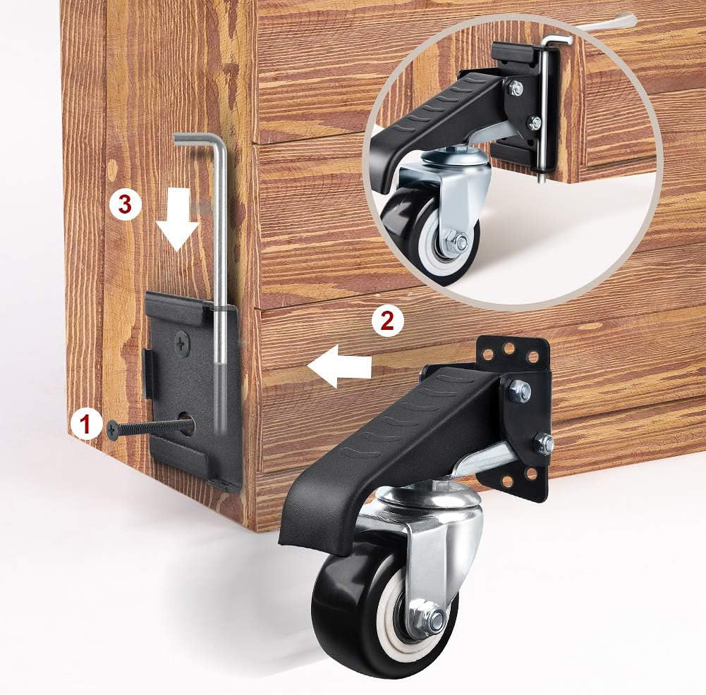 SPACECARE Workbench Casters kit 600Lbs Heavy Duty Quick Release 2 Mounting Options Retractable Workbench Stepdown Caster Wheels Adjustable SPACECARE