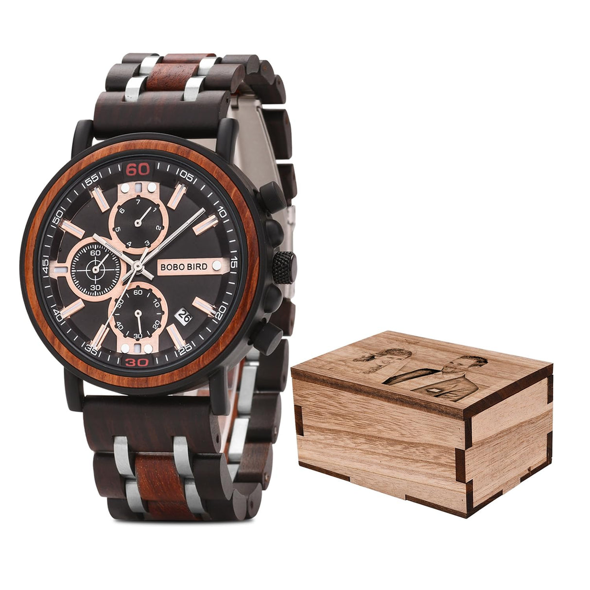 BOBO BIRD S18-1 Personalized Engraved Wood Watch Customized Wooden Watches for Husband Boyfriend Birthday Anniversary (Customized+Box) BOBO BIRD