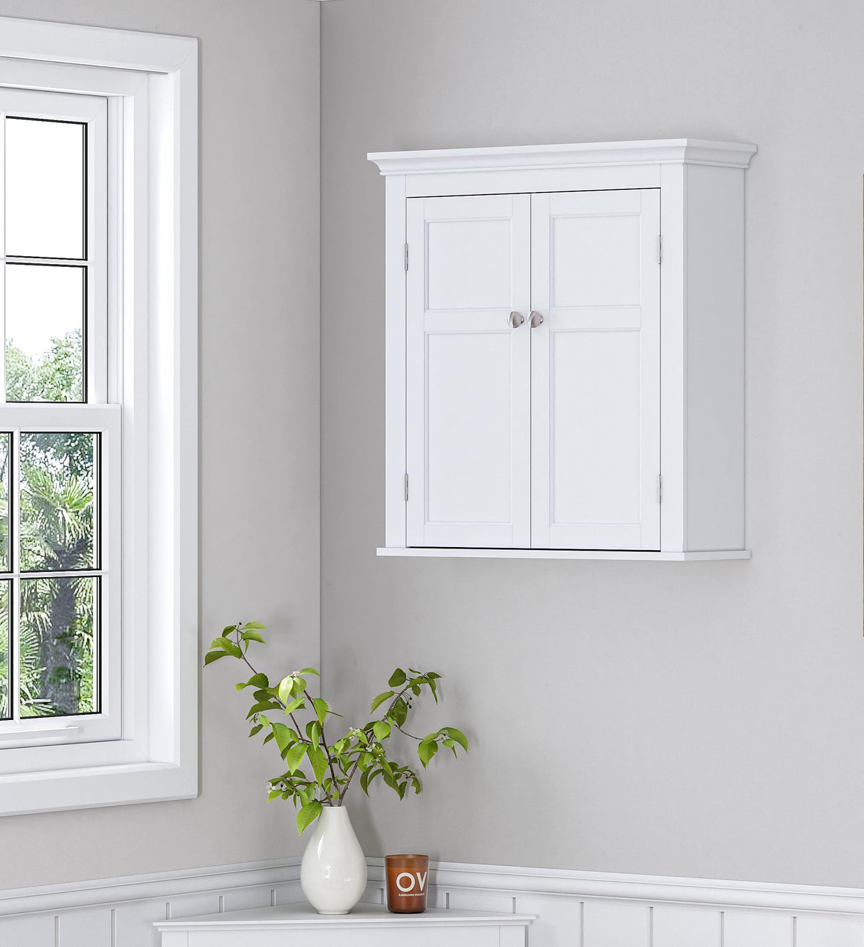 Spirich White Wall-Mounted Bathroom Cabinet with Adjustable Shelves and Doors Spirich