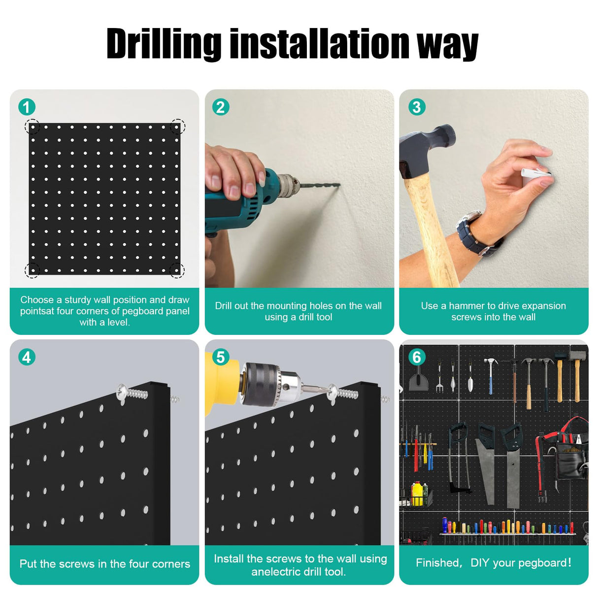 Peg Board, 4 Pack Metal Pegboard Panels Black Pegboards Wall Organizer with Bent Frame Large Heavy Duty Peg Board for Walls Home, Garage Tool Hogurity