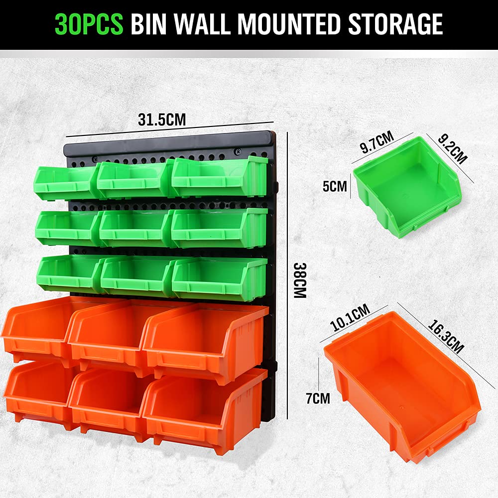 SWANLAKE 30PCS Wall Mounted Storage Bins, Plastic Garage Rack,Screw Storage,Tool Organizers. SWANLAKE GARDEN TOOLS