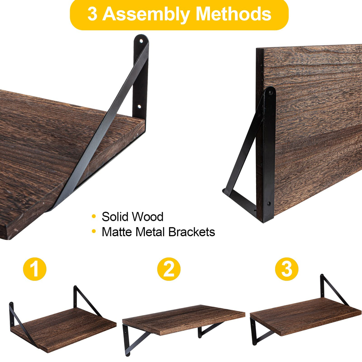 SAUMONIERES Floating Shelves Wall Shelf for Decor Bedroom Bathroom Living Room Wood Mounted Wide Deep Storage, Rustic Brown Wall Shelves Set of 2 SAUMONIERES