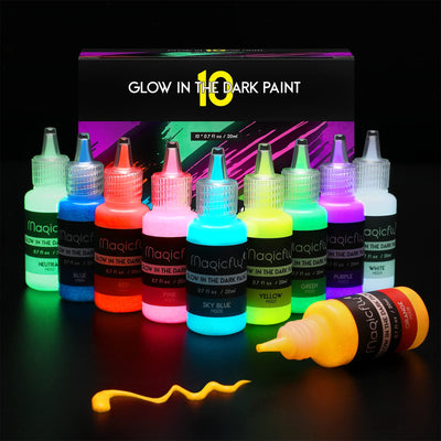 Magicfly Glow in The Dark Paint, 10 Extra Bright Colors Glow Paint (20 ml/0.7 oz), Waterproof Glow in the Dark Acrylic Paint for Indoor and Outdoor