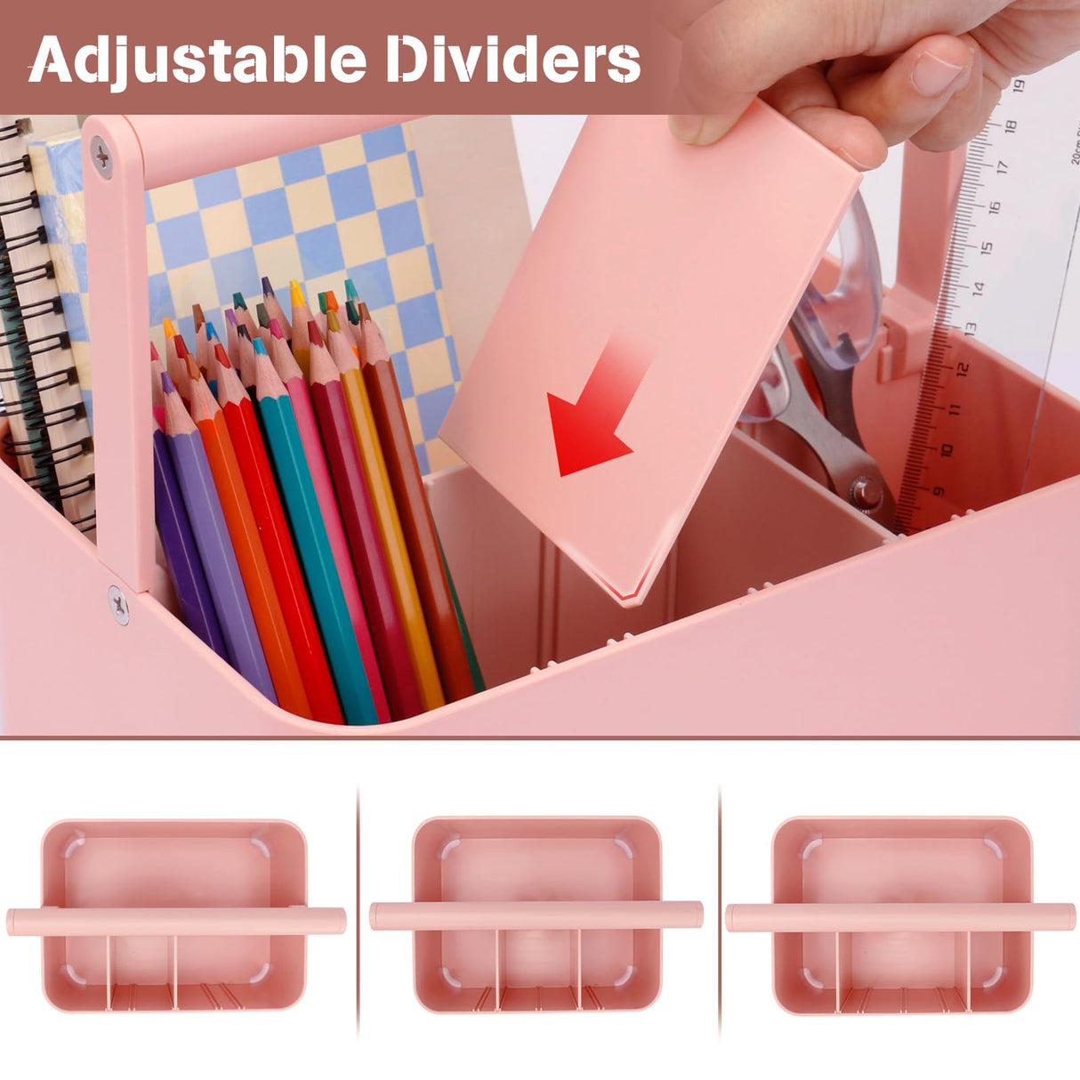 LAFARA Art Supply Storage Organizer, Multipurpose Caddy Organizer with Handle and Adjustable Divider, Plastic Portable Craft Storage Organizer Caddy LAFARA