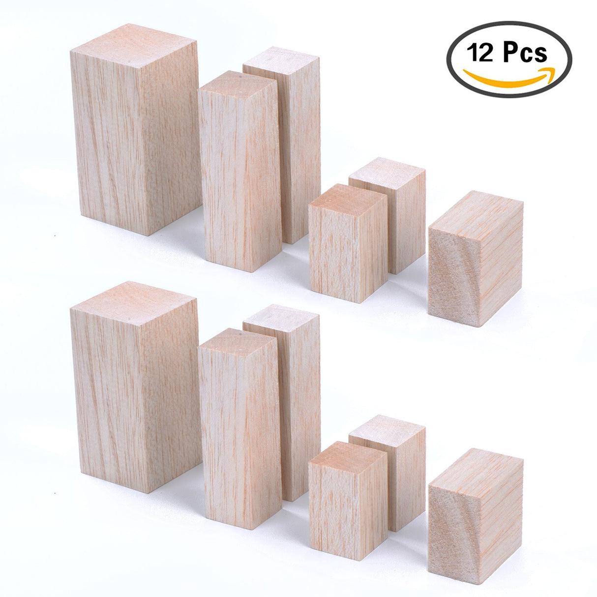 Sumind 12 Pieces Unfinished Balsa Wood Mini Carving Blocks, 4 Sizes, 50 x 50 x 100 mm, 30 x 30 x 100 mm, 30 x 30 x 50 mm, 50 x 30 x 50 mm Sumind
