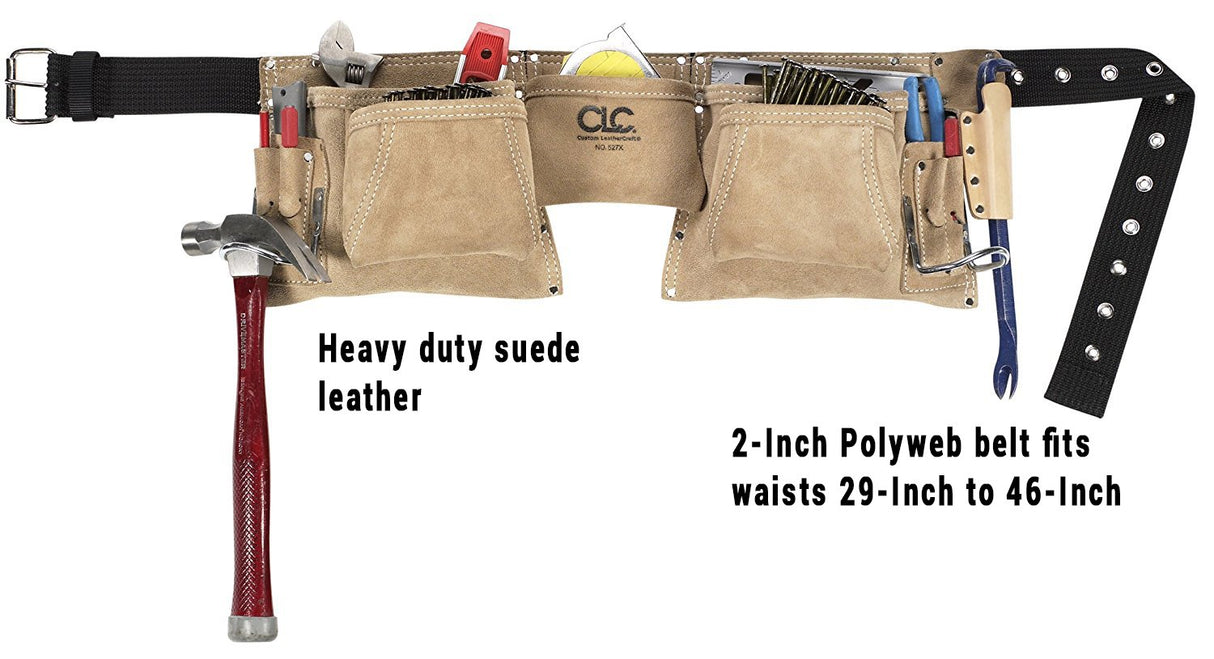 Custom Leathercraft527X Heavy Duty Top Grain Suede Construction Work Apron, 2 Hammer Loops, 12 Pocket,Cream White Custom Leathercraft
