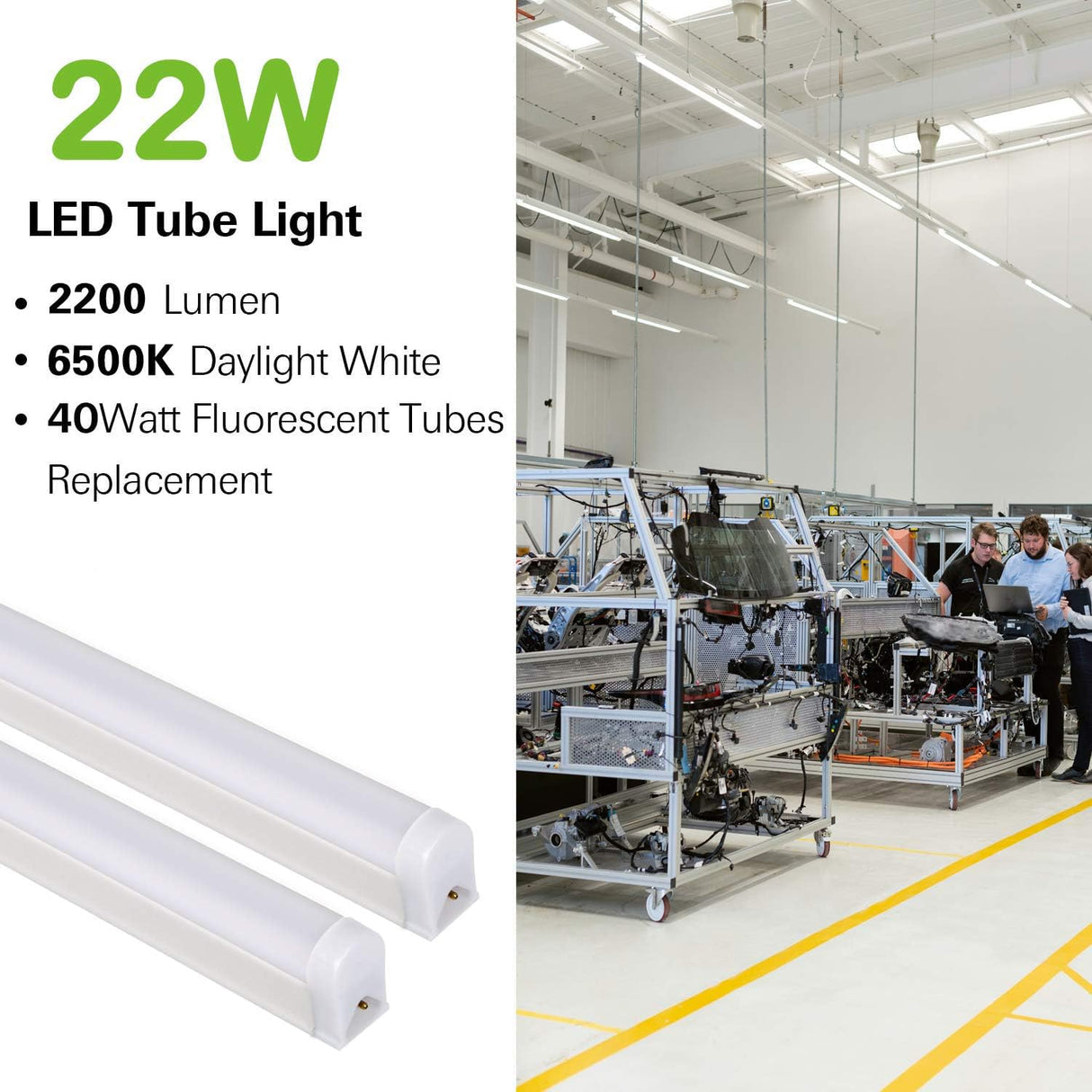 6 Pack LED Shop Light 4FT, T5 Integrated Single Fixture, 22W, 2200lm, 6500K Super Bright White, Linkable Shop Light, Utility Shop Lights, Corded hykolity