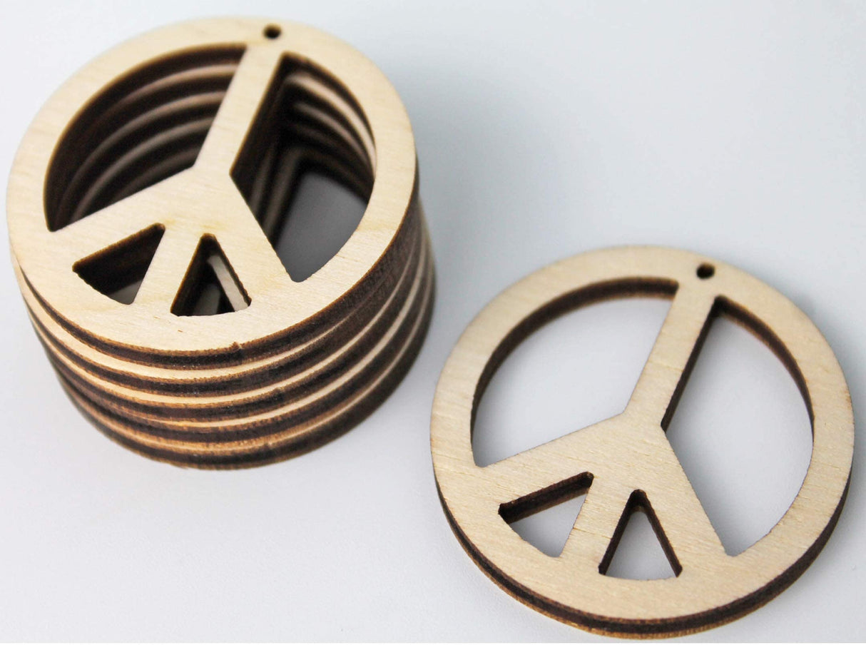 ALL SIZES BULK (12pc to 100pc) Unfinished Wood Wooden Laser Cutout Circle Peace Sign Dangle Earring Jewelry Blanks Charms Shape Crafts Made in Texas Texan Wood Crafts