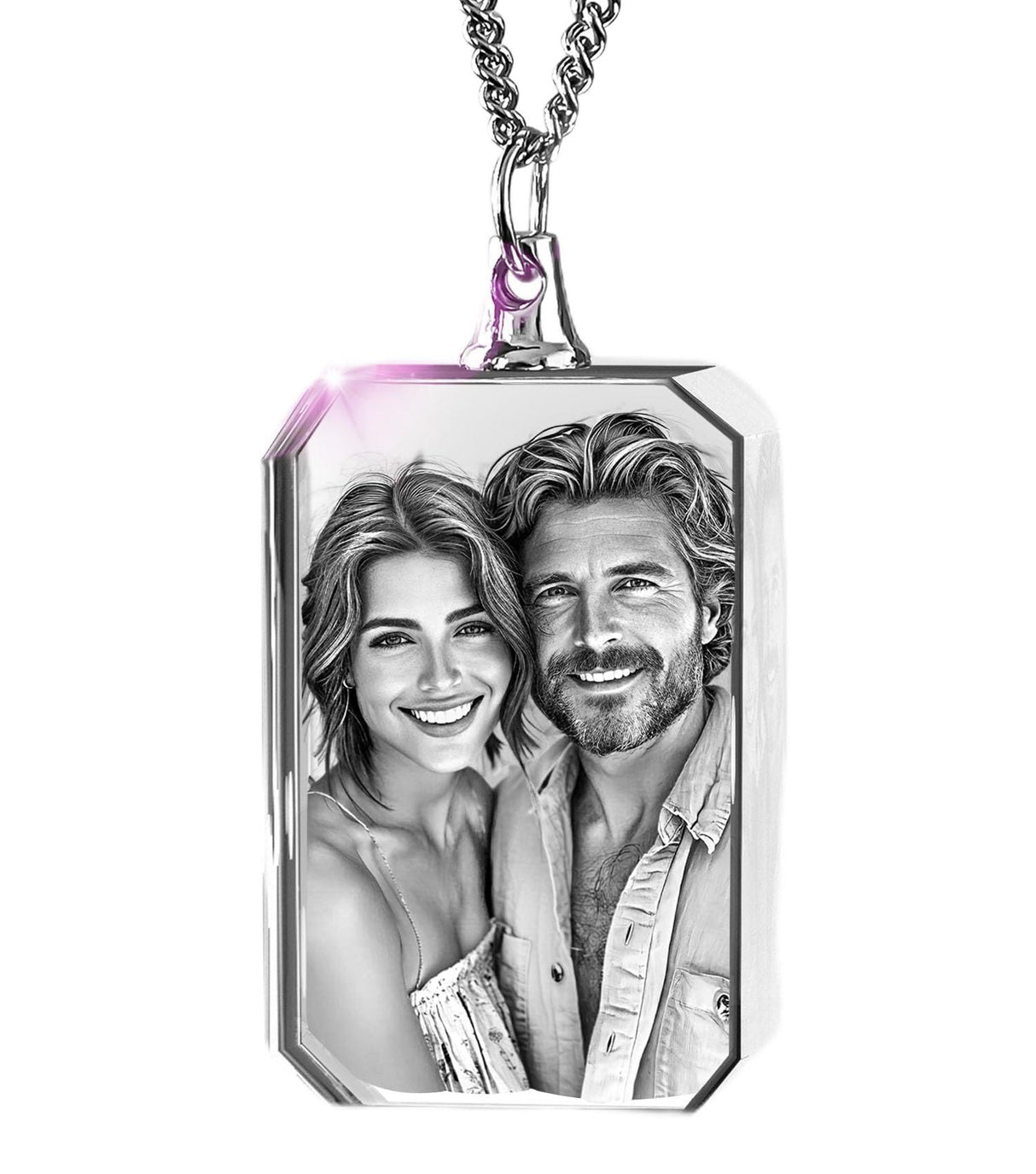 ArtPix 3D Personalized Necklace, 3D Laser Etched Photo Crystal, Engraved Rectangle Necklaces Accessories, Memorial Birthday Gifts for Mom Dad, Him ArtPix 3D