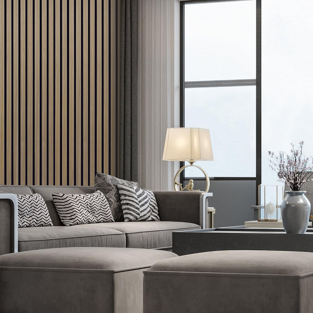 CETIVENO 4 Pack Acoustic Wood Wall Panels,47.2” x 12.8” Soundproof Wall Panels,Wood Slat Acoustic Panels for Wall Decor,3D Wood Slat Wall Panels CETIVENO