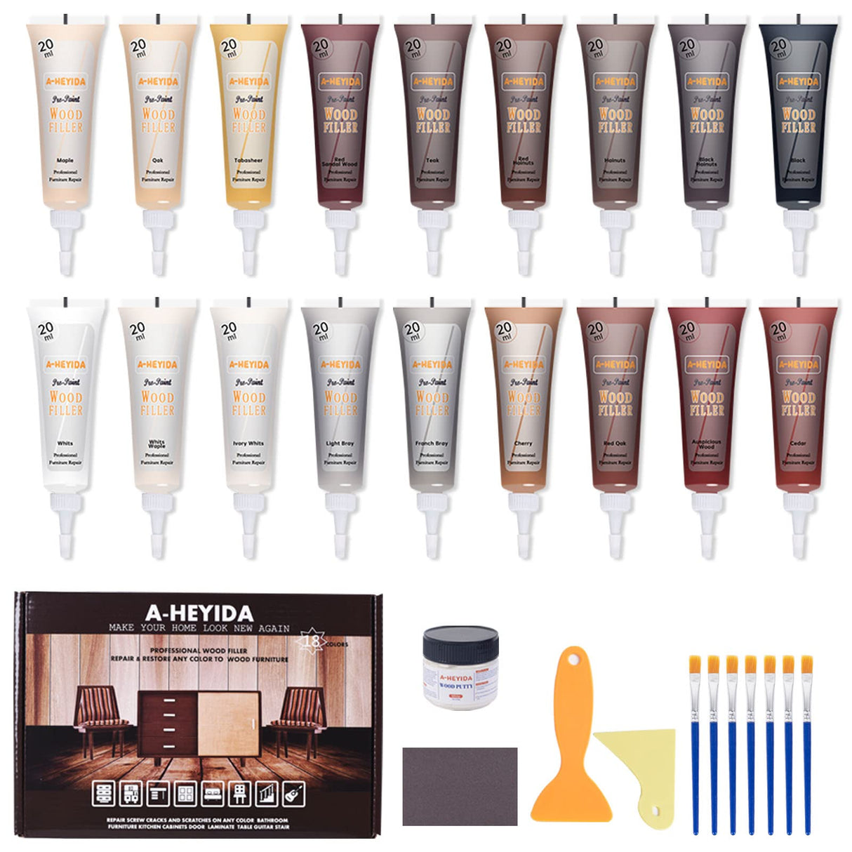 Wood Furniture Repair Kit - 18 Colors Wood Filler Hardwood Laminate Vinyl Floor Repair Kit Wood Putty Cabinet Touch Up Kit - Cover Scratches, Stains, A-HEYIDA
