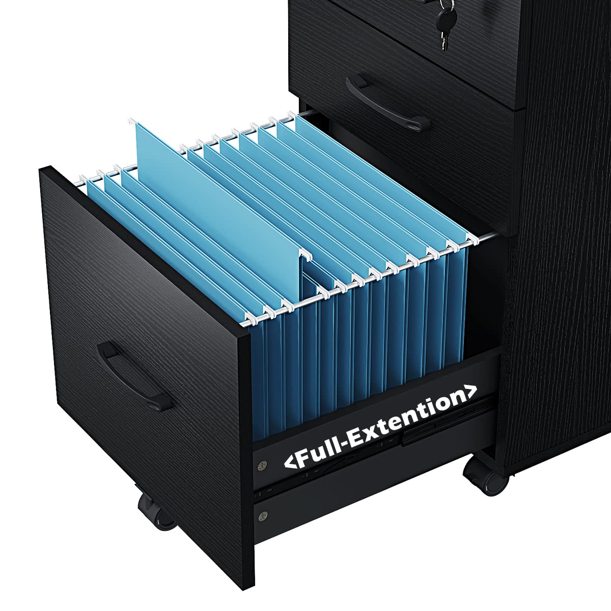 Panana 3 Drawer Wood Mobile File Cabinet, Under Desk Storage Drawers Small File Cabinet for Home Office (Black) Panana