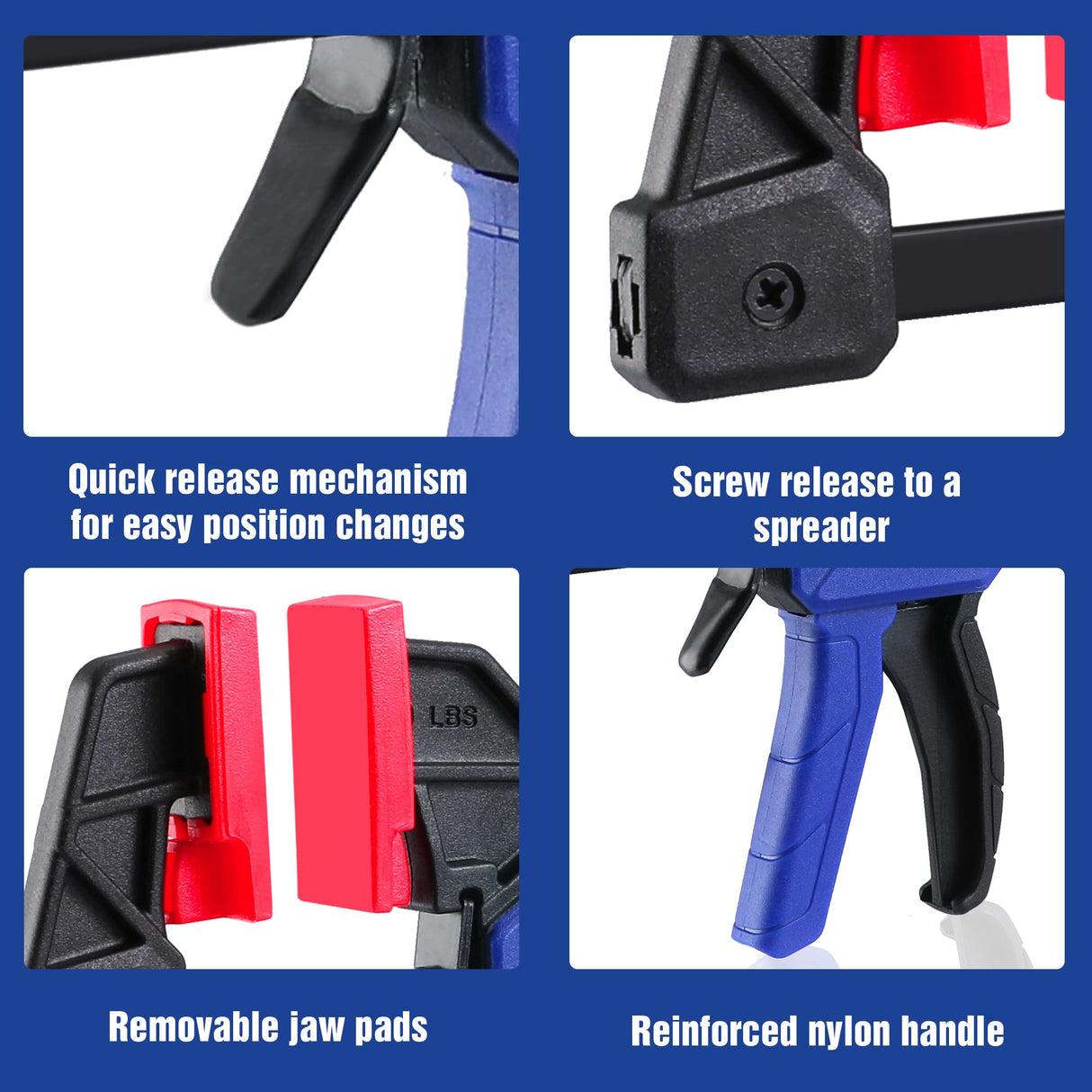 WORKPRO 6" Mini Bar Clamps for Woodworking, One-Handed Clamp/Spreader, Light-Duty Screw-Change F Clamp with 50lbs Load Limit, 2PC WORKPRO