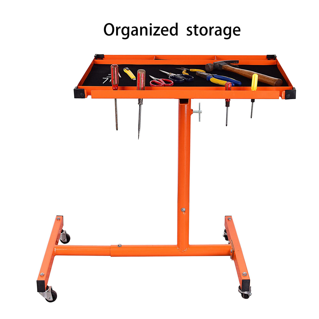 Eisen ET018 Mechanics Rolling Work Table, Adjustable Mobile Tray Table for Shop, Garage, DIY. Tool Tray Cable With Wheels. 220 lb. Capacity, orange Eisen Home