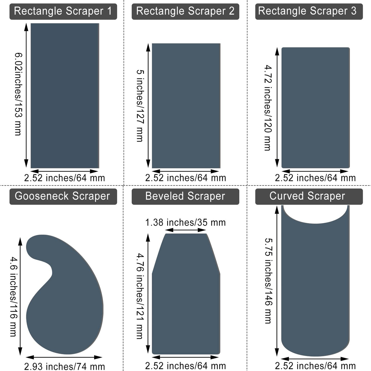 Therwen Scraper Burnisher and 6 Pcs Multi-Shaped Scraper Set Burnishing Tool Card Scraper Woodworking Include 3 Rectangle 1 Gooseneck 1 Curved 1 Therwen