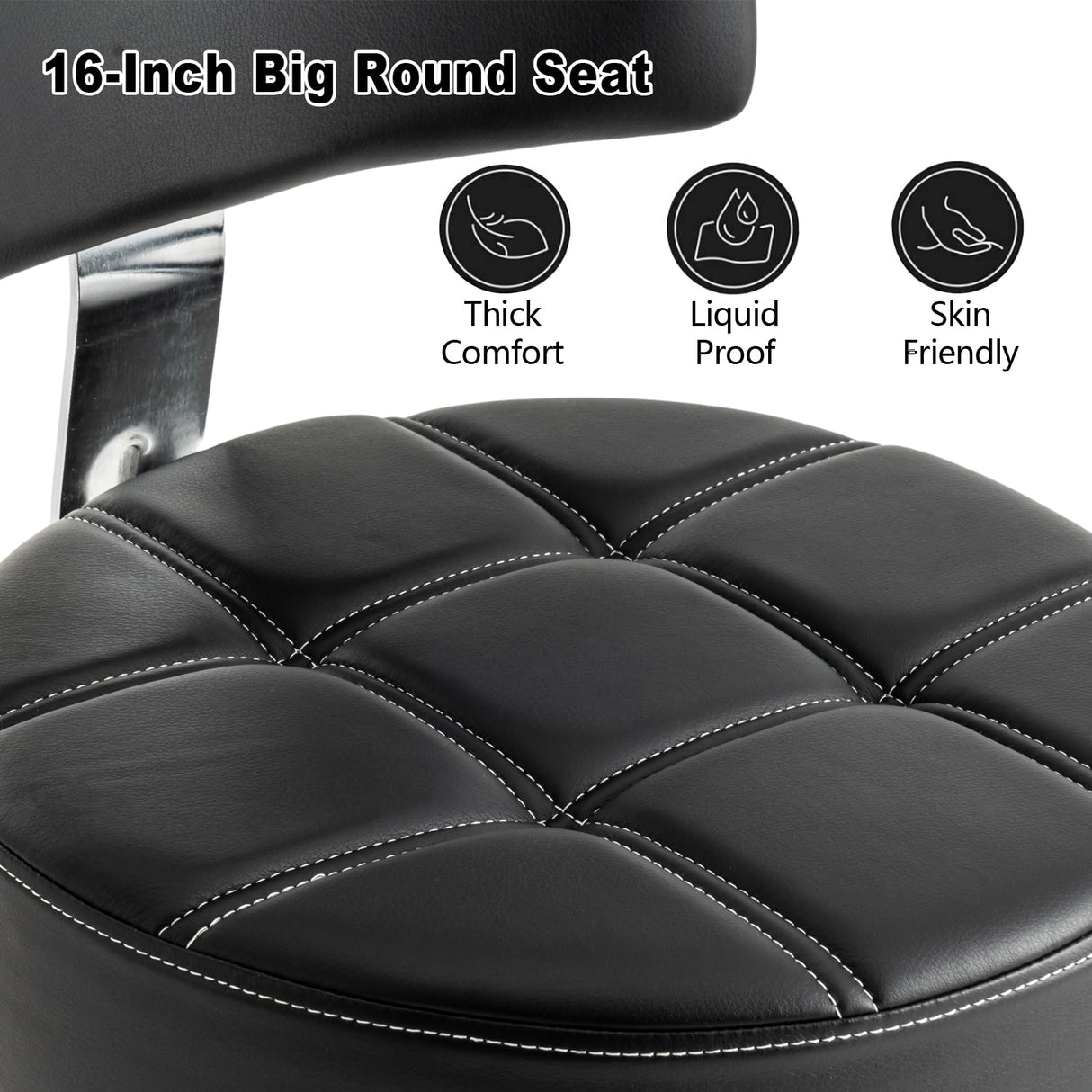 CoVibrant Lockable Stool with Back and Foot Rest Ergonomic Rolling Hydraulic Adjustable Stool for Doctor Esthetician Artist Home Small Office Desk CoVibrant