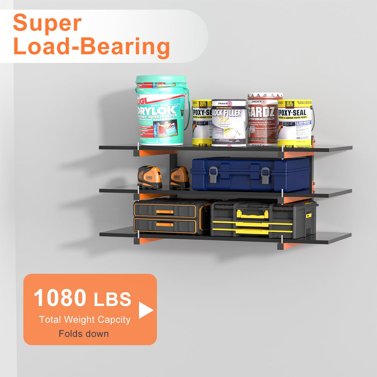 Lumber Rack Wall Mount, Lumber Storage Rack, Heavy Duty Wood Storage Racks with 9-Level System, 1080 lb Durable Garage Wood Organizer, Orange Lumber Riciakik