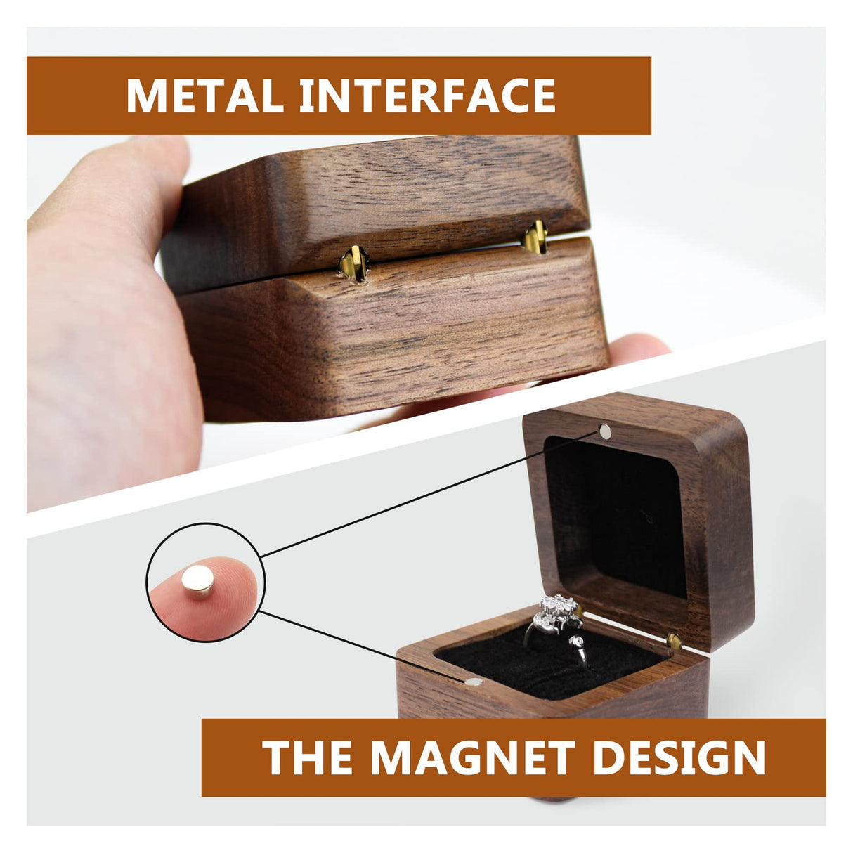 WisePoint Personalized Wooden Ring Box, Mini Engagement Ring Holder Box with Single Slot, Square Wedding Ring Box for Ring, Elegant and Retro Ring WisePoint