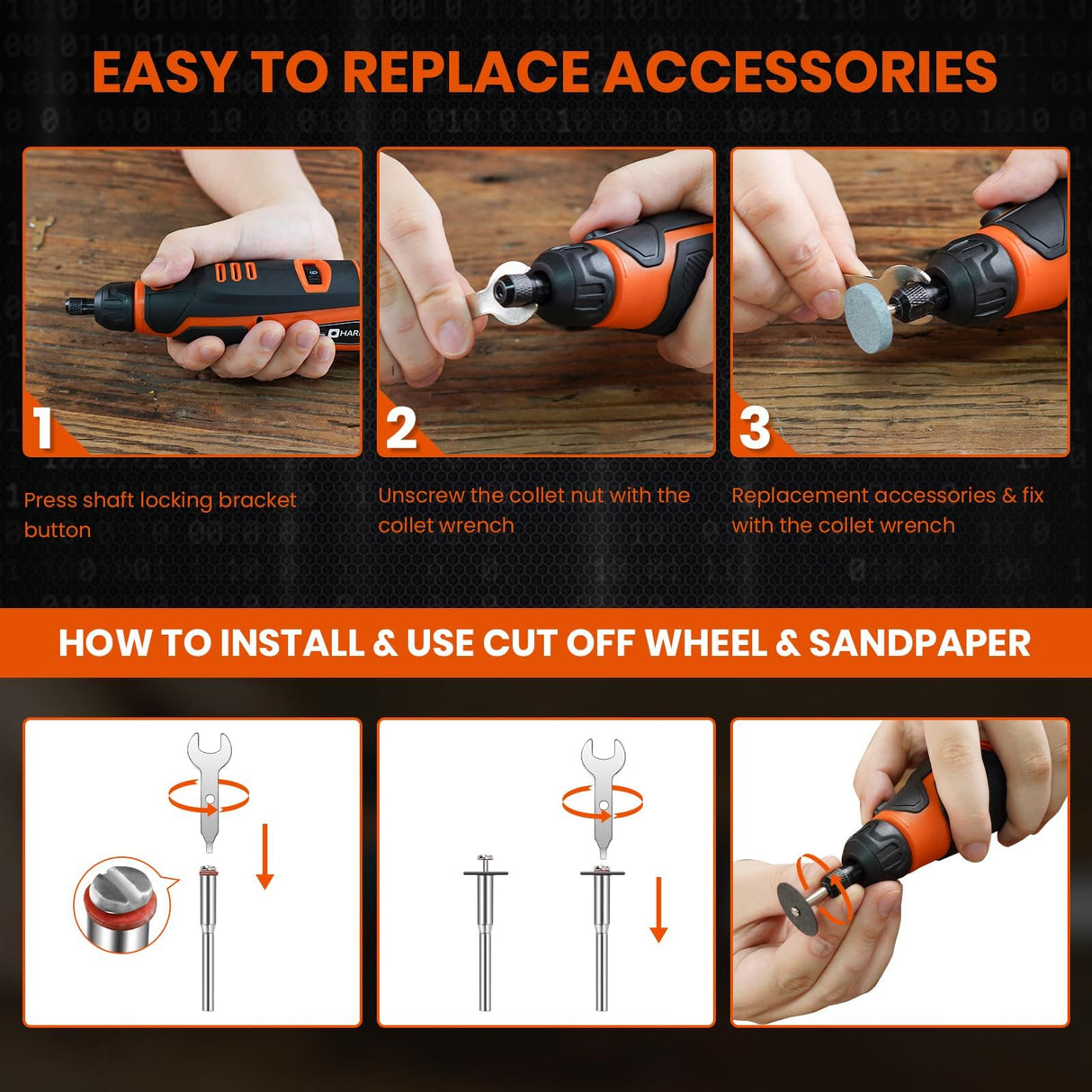 HARDELL 12V Cordless Rotary Tool, 6-Speeds Rotary Tool Kit, 30000RPM Power Rotary Tools 94 Rotary Tool Accessories for Engraving, Sanding, Polishing, HARDELL