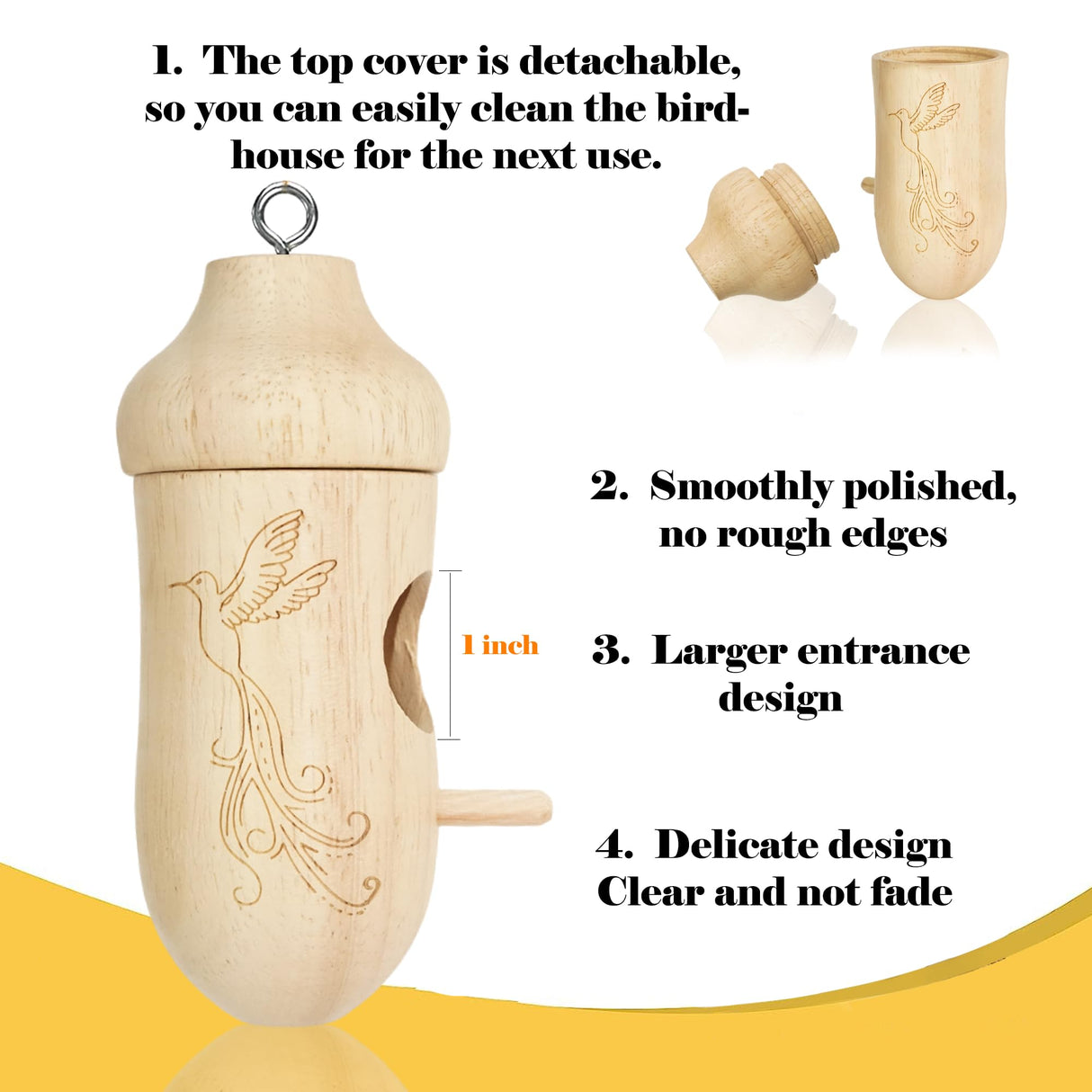 Thread Detachable Hummingbird Houses,Natural Wooden Hummingbird Houses for Outside Hanging,Premium Bird Houses for Garden Window Outdoor Home,3 LPUSA