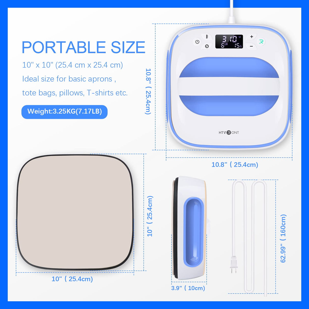 HTVRONT Heat Press Machine for T Shirts, 10"X10" Portable Tshirt Press Machine, Fast Heat-up Iron Press Heat Transfer Machine for Hat, HTVRONT