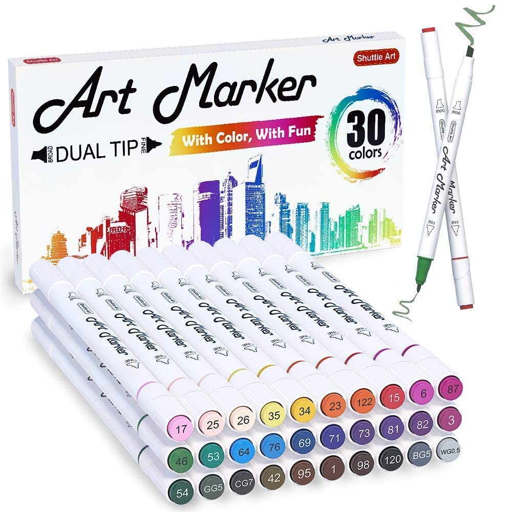 Shuttle Art Art Markers Bundle - 30 Colors Alcohol Markers + 36 Colors Skin Tone Markers Shuttle Art