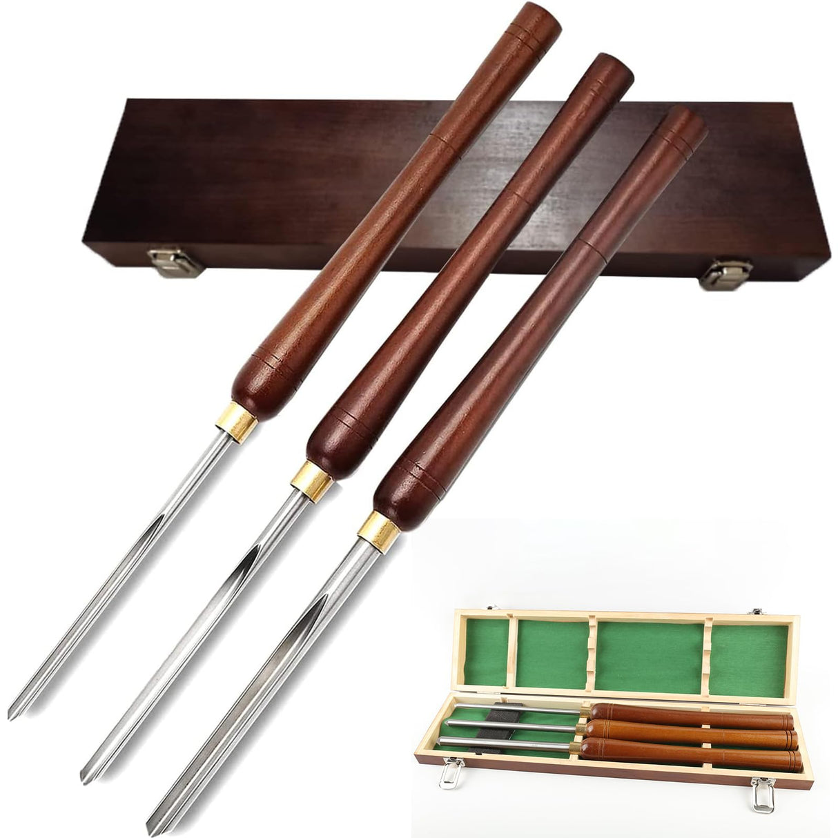 Chisel Sets,Turning Tool,3 Pieces HSS Bowl Gouge Lathe Chisel Set, Wood Turning Tools with Wooden Box, Woodworking Lathe Tools 3/8-Inches, 5/8-Inches UiiLo