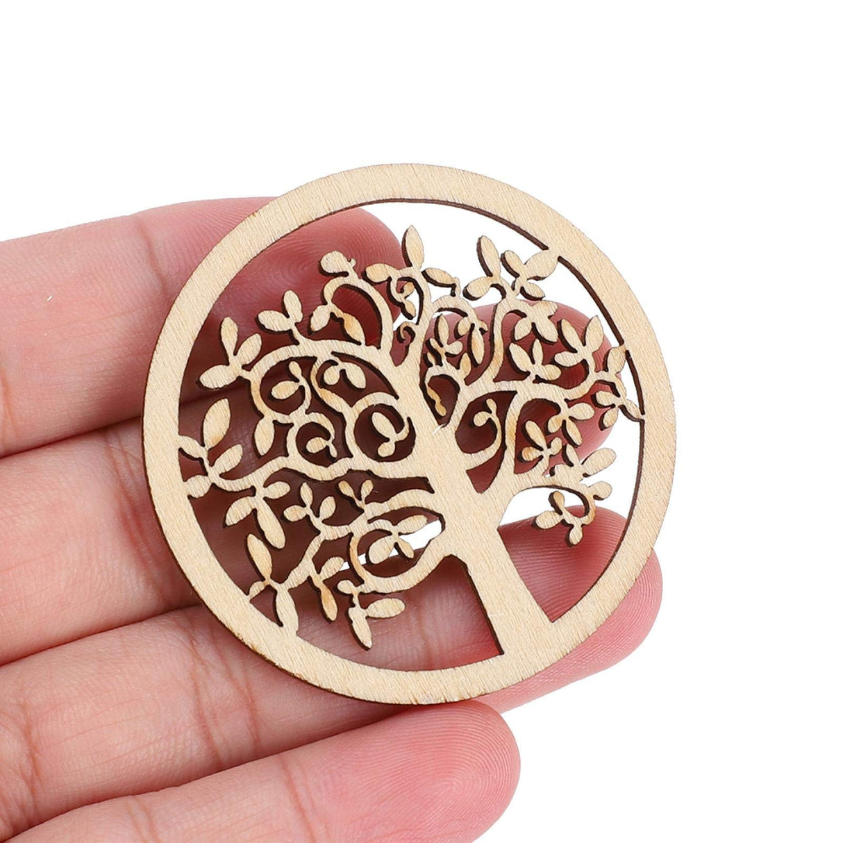 48Pcs Organic Tree of Life, Mini Round Tree of Life Unfinished Wooden Plaque Wooden Tree Shape Craft Blank for Christmas, Wedding, Guestbook, HERCHR