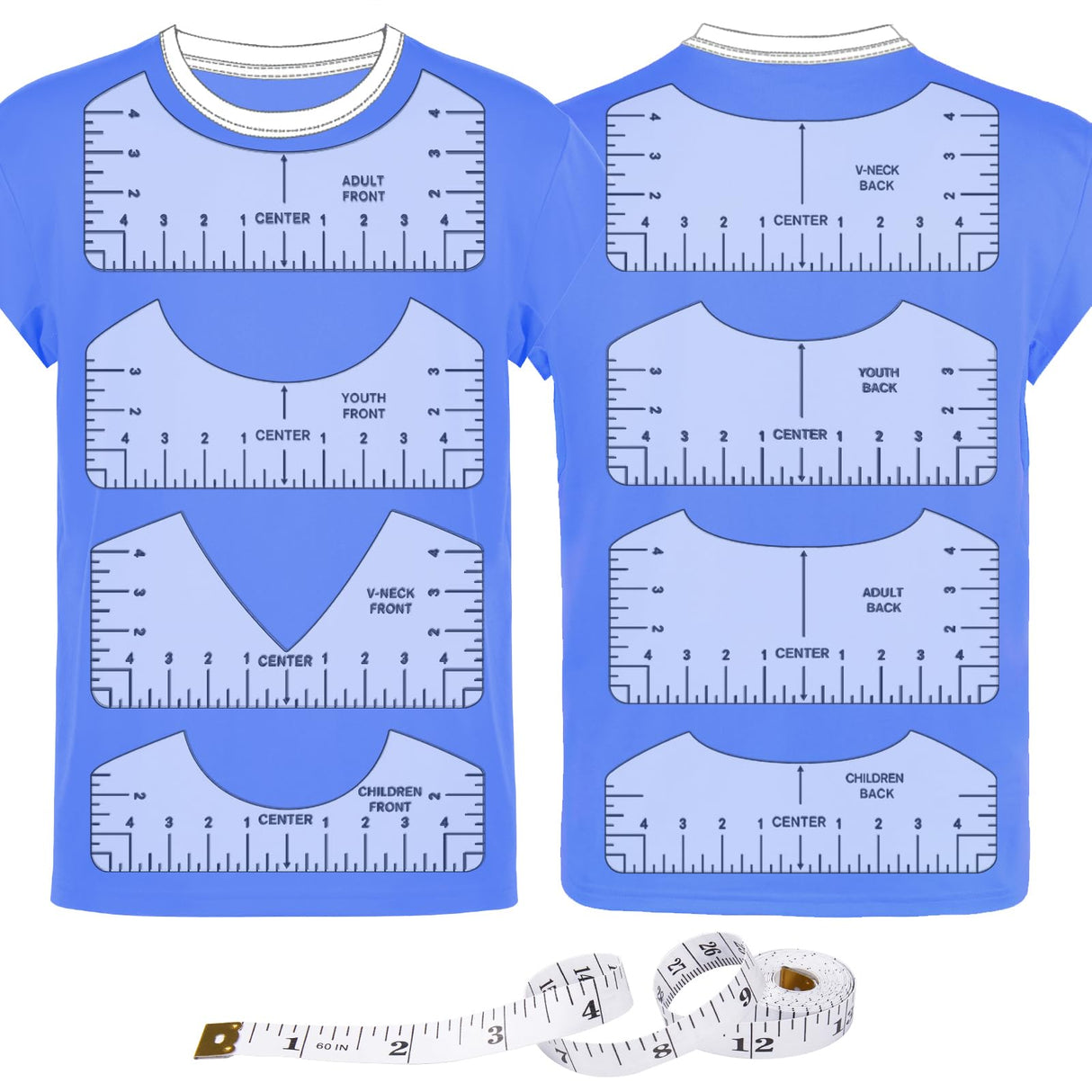 9pcs Tshirt Ruler Guide for Vinyl Alignment, T Shirt Rulers to Center Designs, PVC Measurement Template, Sewing Supplies Accessories Tools for Cricut tietoc