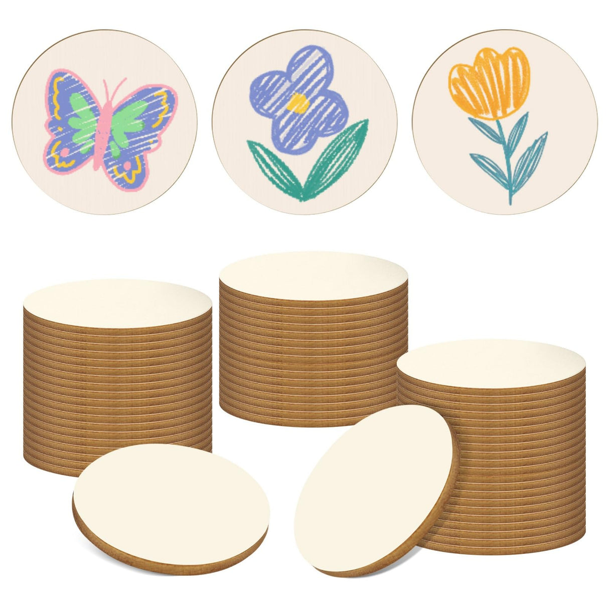 Jyongmer 100 Pieces Unfinished Wood Circle - 1.5 inch Round Disc Blank Natural Wooden Cutout Ornaments for Decoration DIY Craft Art Supplies, 0.11 Jyongmer