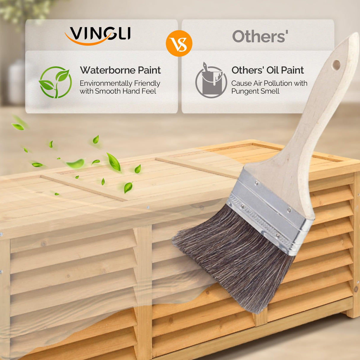 VINGLI 47 Gallon Wood Deck Box, Outdoor Storage Box for Tools, Toys, Patio Storage Bench Container for Backyard, Porch, Garden (Natural) VINGLI