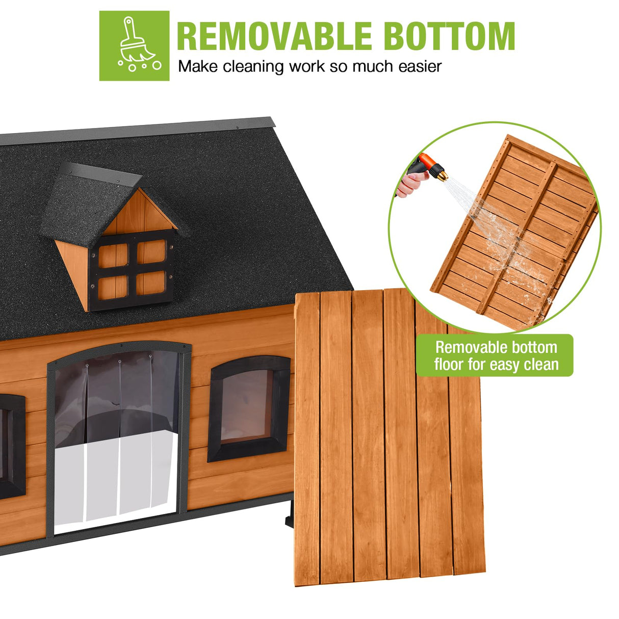 GUTINNEEN Dog House Metal Frame Outdoor Cat House Wooden Dog Kennel for Winter Weatherproof GUTINNEEN