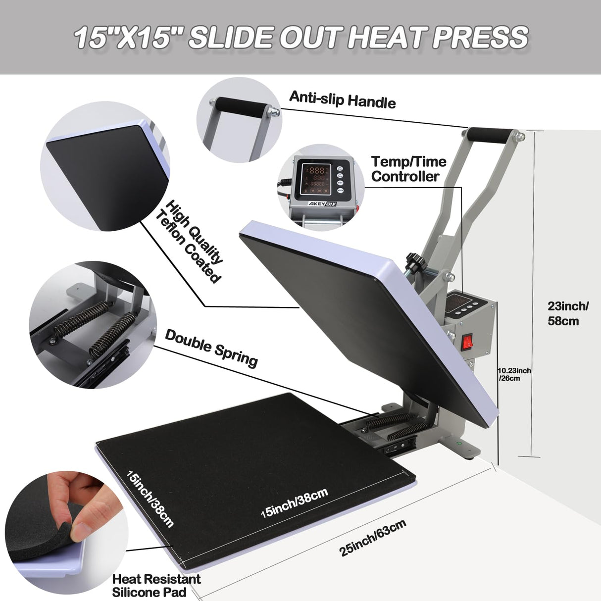 AKEYDIY 15x15 Heat Press Machine,Clamshell Heat Press Digital Heat Transfer Sublimation Printer Press Industrial-Quality Power Heat Press for T AKEYDIY
