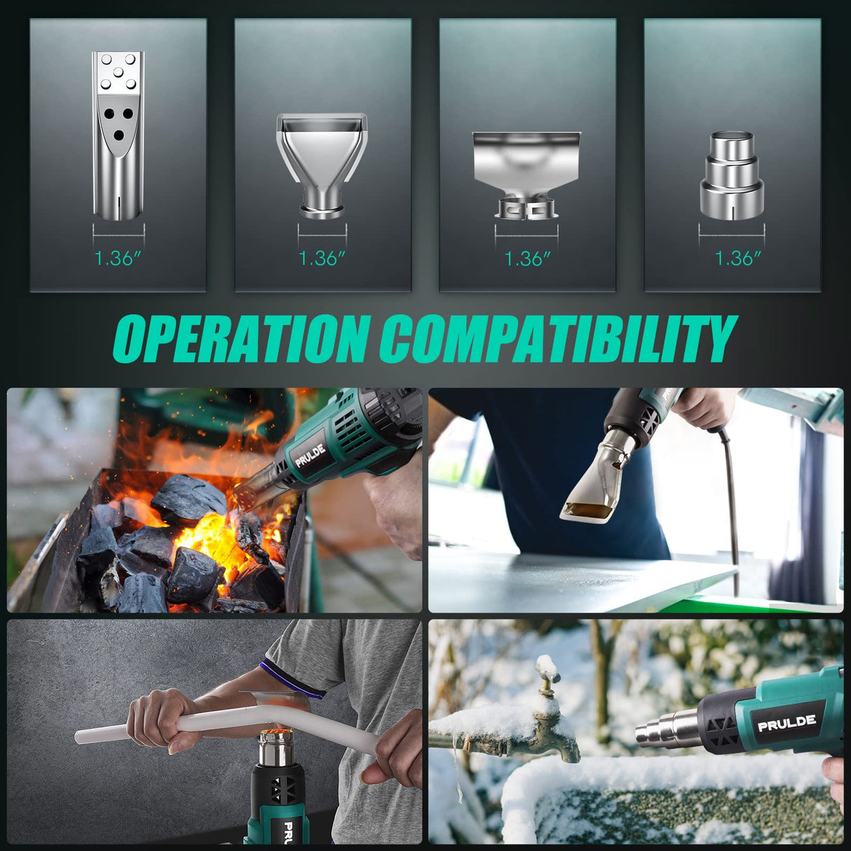 Heat Gun, PRULDE Variable Temperature Settings 122℉~1202℉ Fast Heat Hot Air Gun with 6.56Ft UL Cord for Vinyl Wrap, Crafts, Shrink Tubing/Wrapping, NEU MASTER