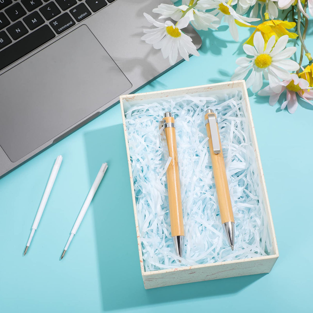 Fainne Engraving Bamboo Pens Bulk Natural Wood Retractable Bamboo Pen with Extra Black Ink Refills Ballpoint Pen Journaling Pen, Gift for Fainne