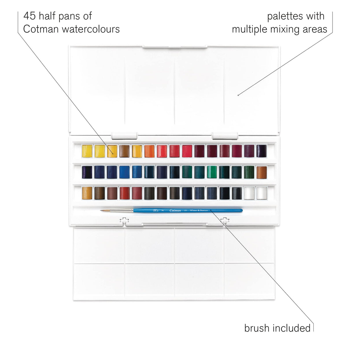 Winsor & Newton Cotman Watercolor Paint Set, Studio Set, 45 Half Pans w/ Brush Winsor & Newton