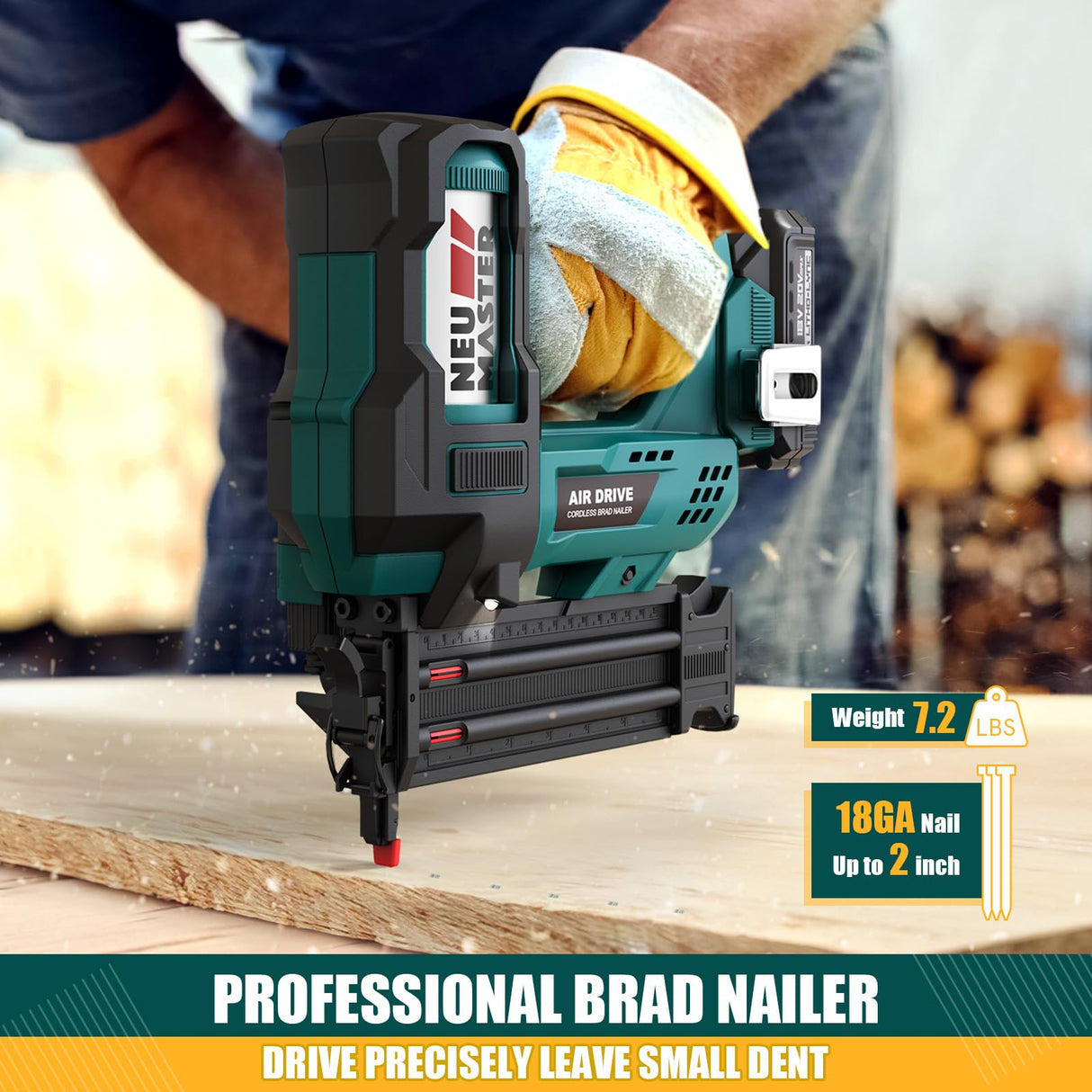 NEU MASTER Nail Gun Battery Powered,18GA Cordless Nail Gun with battery/Depth Adjustment/1800pcs Nails, Multi-Usage Brad Nailer for Triming, Molding, NEU MASTER