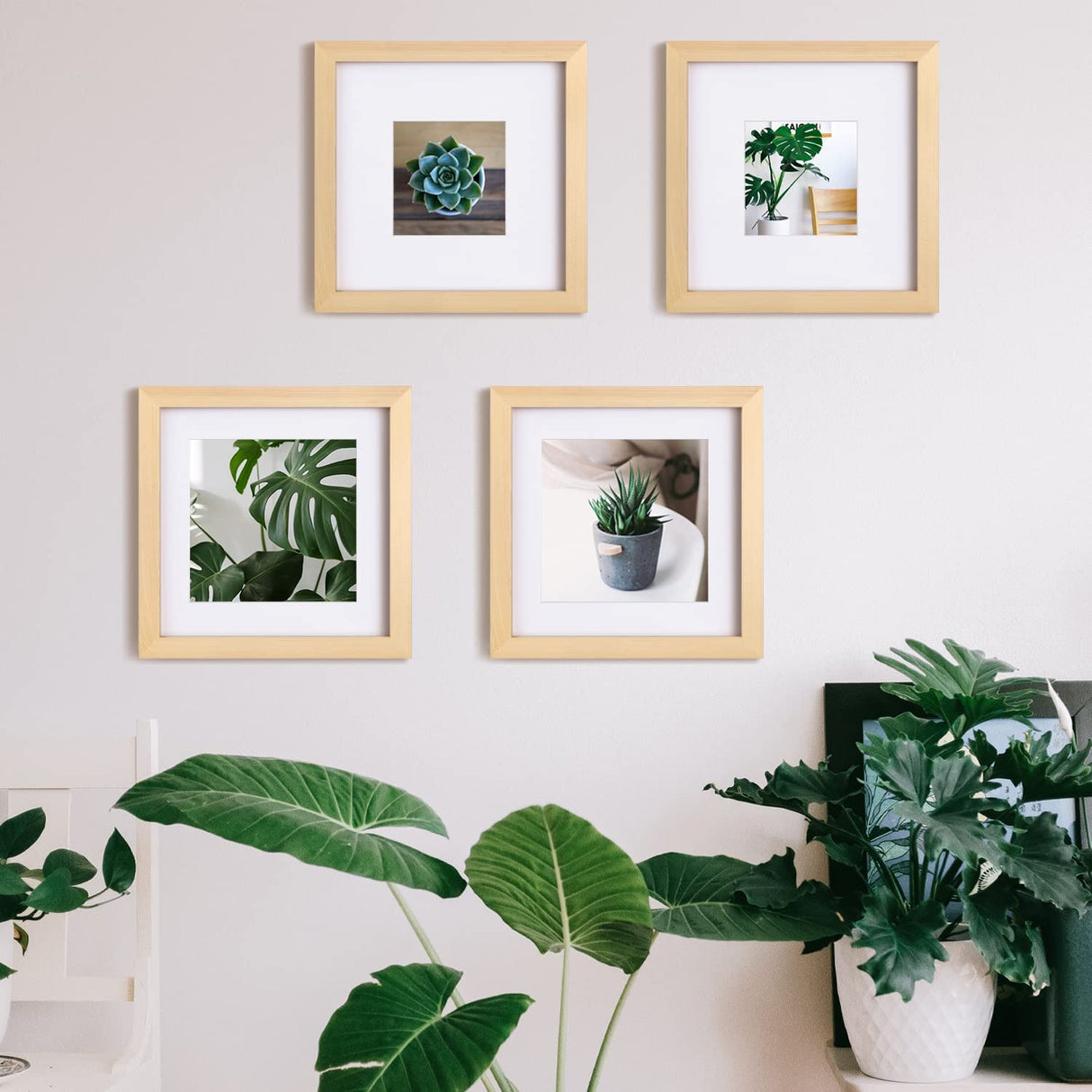 Egofine 8x8 Picture Frame Natural Wood Made of Solid Wood with Plexiglass, Display Pictures 4x4/6x6 with Mat or 8x8 Without Mat for Tabletop and Wall Egofine