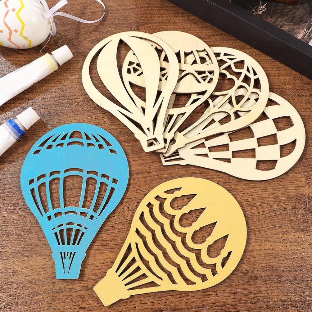 VOSAREA 10 Set Decor Wood Cutouts for Crafts Unfinished Wood Ornaments Hot Air Balloon Wood Discs Hot Air Balloon Wood Slices Wood Hot Air Balloon VOSAREA