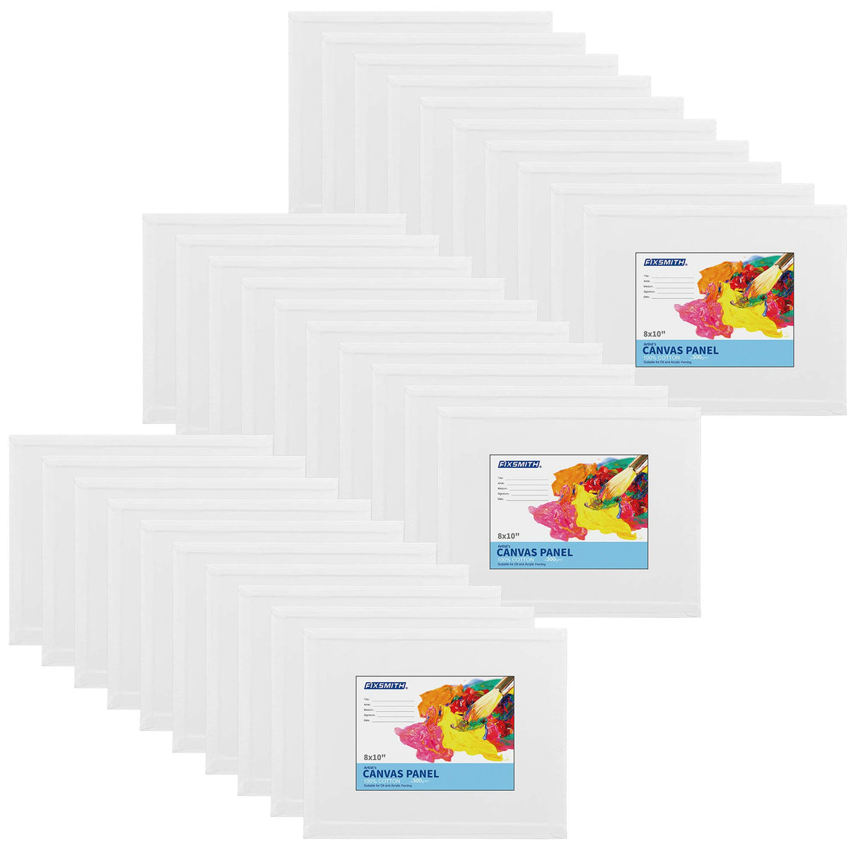 FIXSMITH Canvases for Painting, 8x10 Inch Canvas Boards, Super Value 30 Pack White Blank Canvas Panels, 100% Cotton Primed,Painting Art Supplies for FIXSMITH
