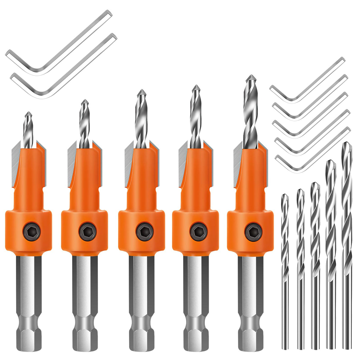 Lytool Countersink Drill Bit Set,5Pcs Counter Sink Drill Bit for Wood,1/4" Hex Shank Tapered Drill Bits for Woodworking and Carpentry,Quick Change Lytool