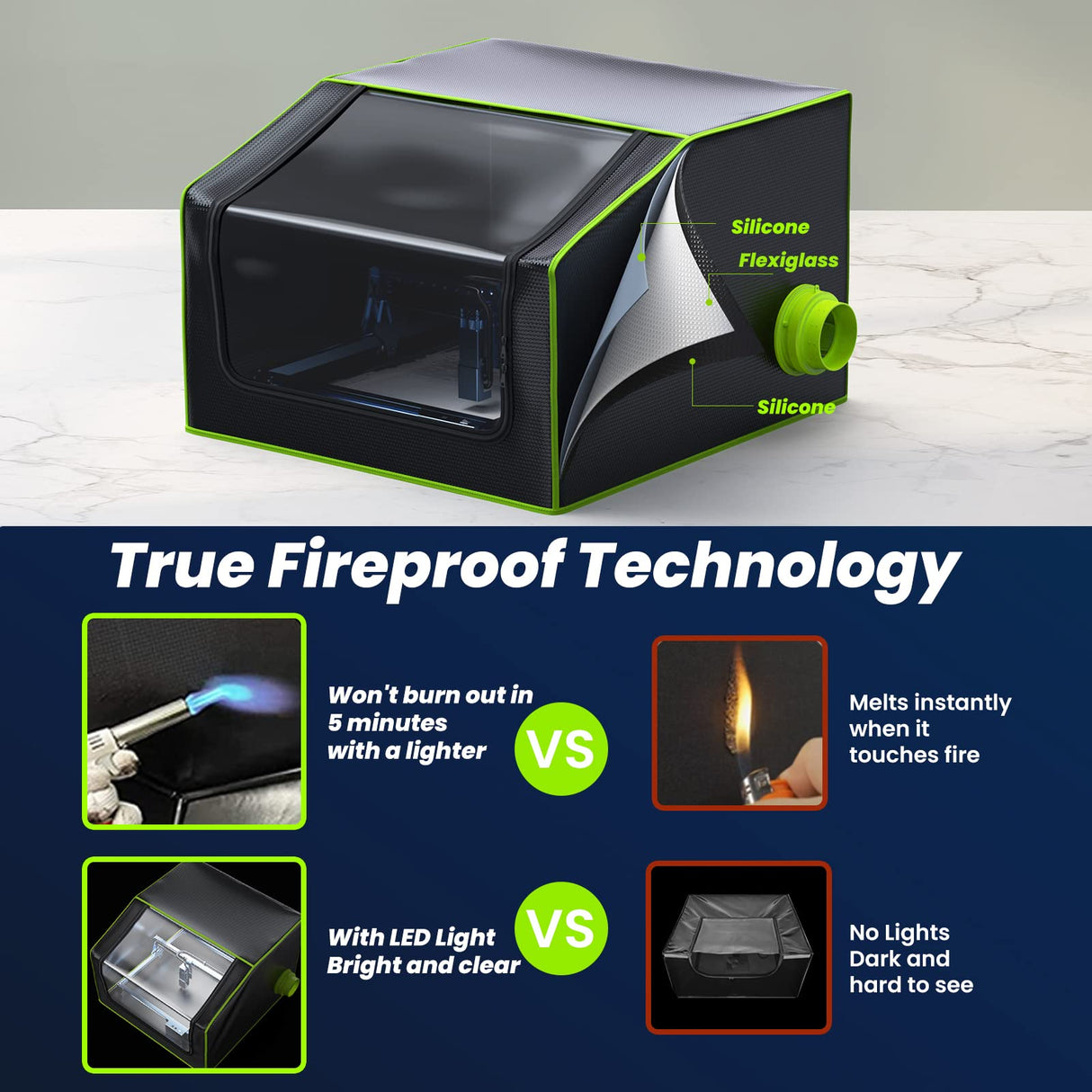 BROVR Laser Engraver Enclosure with Exhaust Fan, Pipe, LED Light, Fireproof Laser Enclosure for Most Laser Cutter, Laser Accessories Effectively BROVR