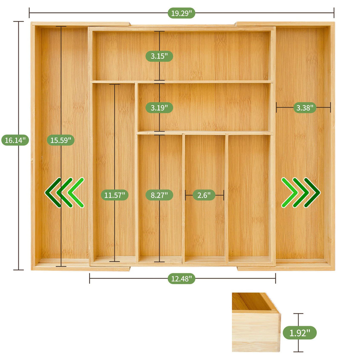 ZROOY Expandable Bamboo Kitchen Silverware Organizer Drawer for Utensils Holder and Cutlery, 8 Compartments for Drawer Tray with Grooved Drawer ZROOY