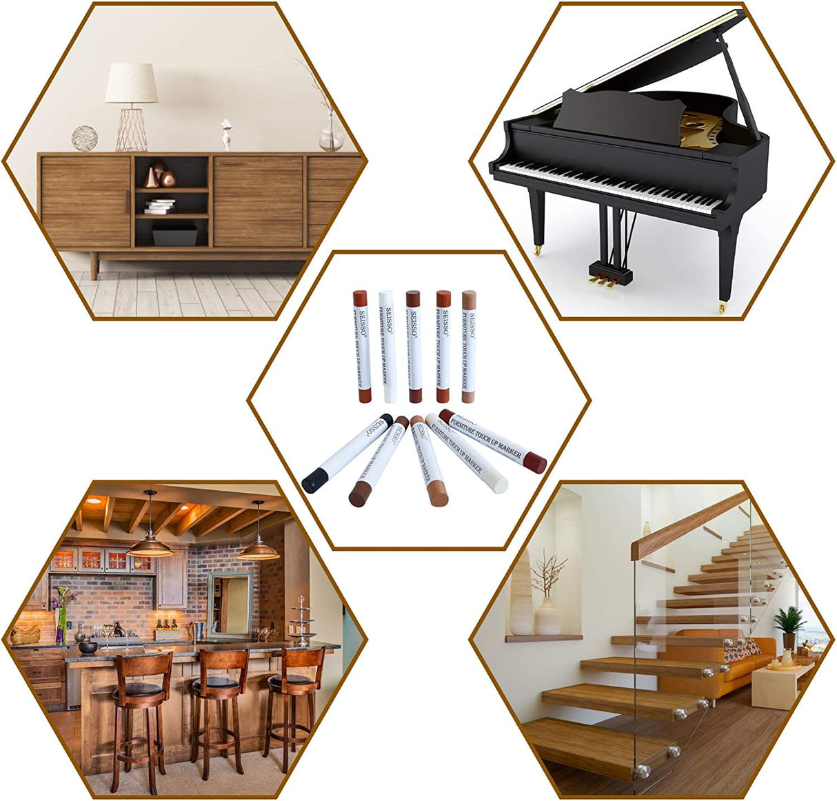 SEISSO Wood Filler Sticks, Furniture Wax Crayons for Scratches, 10 Pcs Wood Floor Repair Wax Filler Sticks, Touch Up Wax Sticks Repair Kit for SEISSO