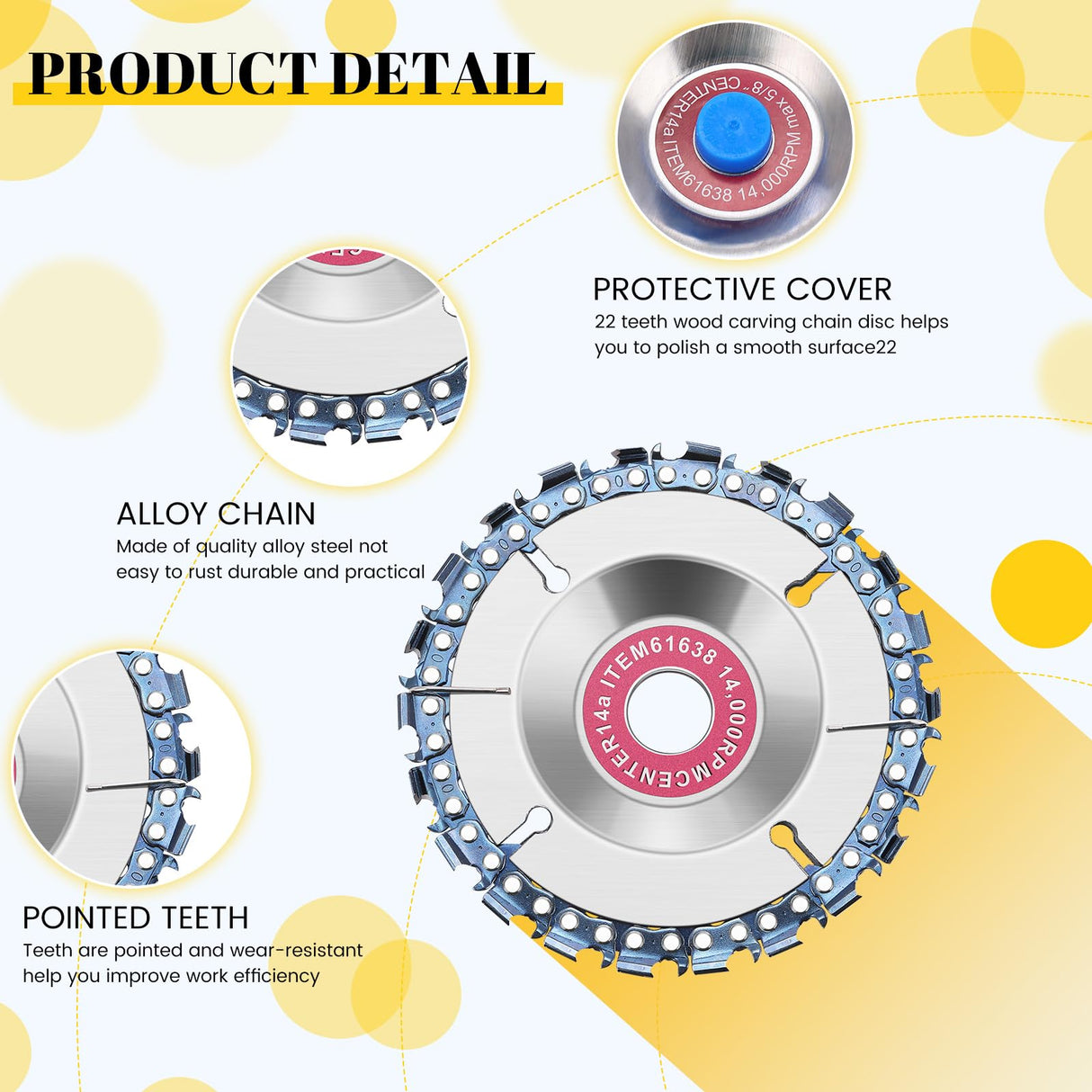 8 Pcs 5/8 Inch Wood Carving Chain Disc 4 Inch 22 Teeth Saw Blade Wood Carving Disc with Replacement Saw Chains for Chain Disc Grinding Replacement Honoson