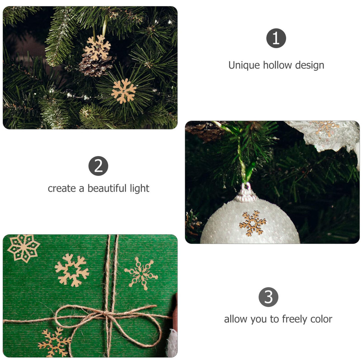 VOSAREA Christmas Unfinished Wooden Snowflake Ornaments: 200pcs Snowflake Hanging Cutouts Blank Wood Slices DIY Craft Embellishments for Xmas Tree VOSAREA