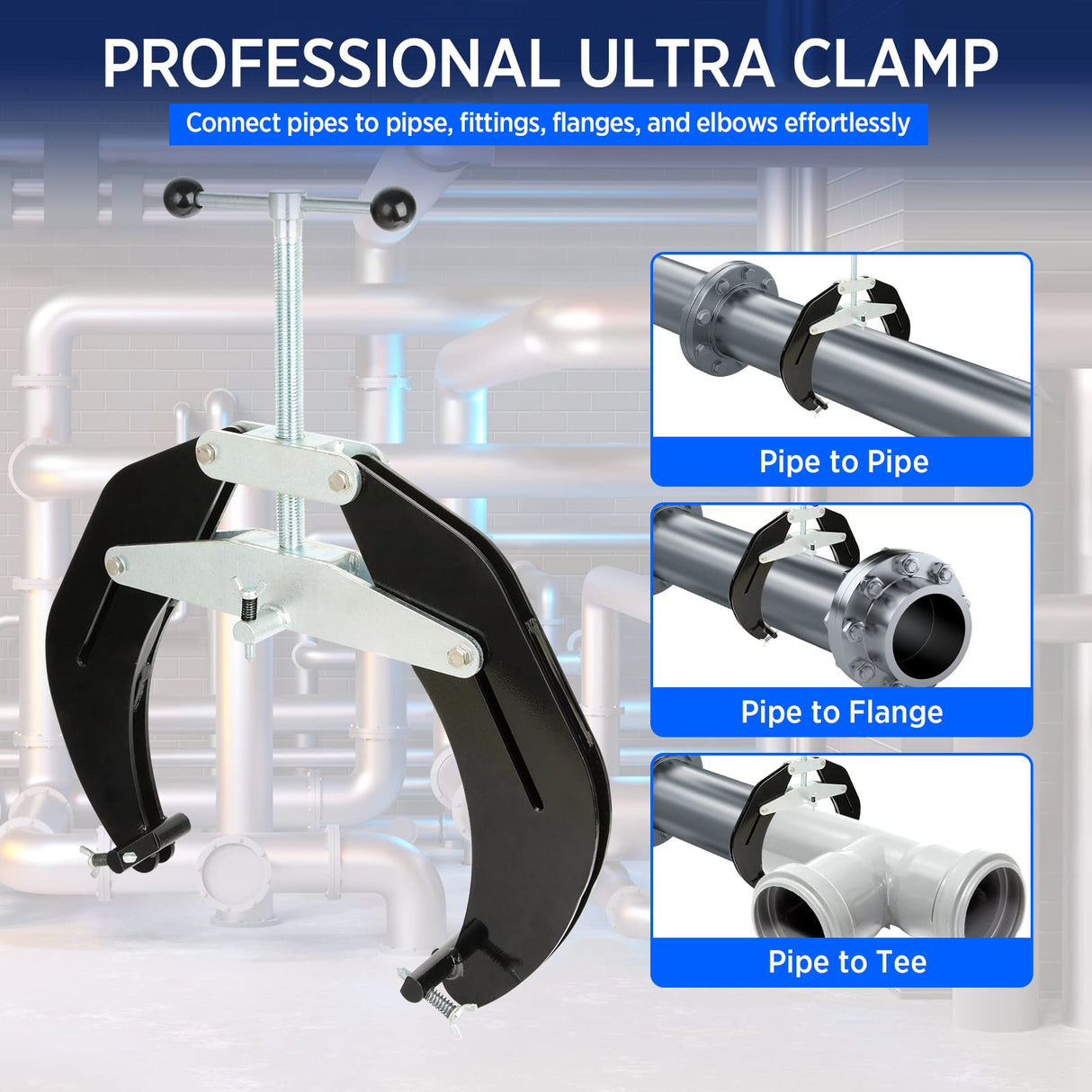 Pipe Clamp, 5 to 12 in, Steel Pipe Alignment Tool with Lightweight Design, High Strength Ultra Clamp with Quick Acting Screws, Black ajee