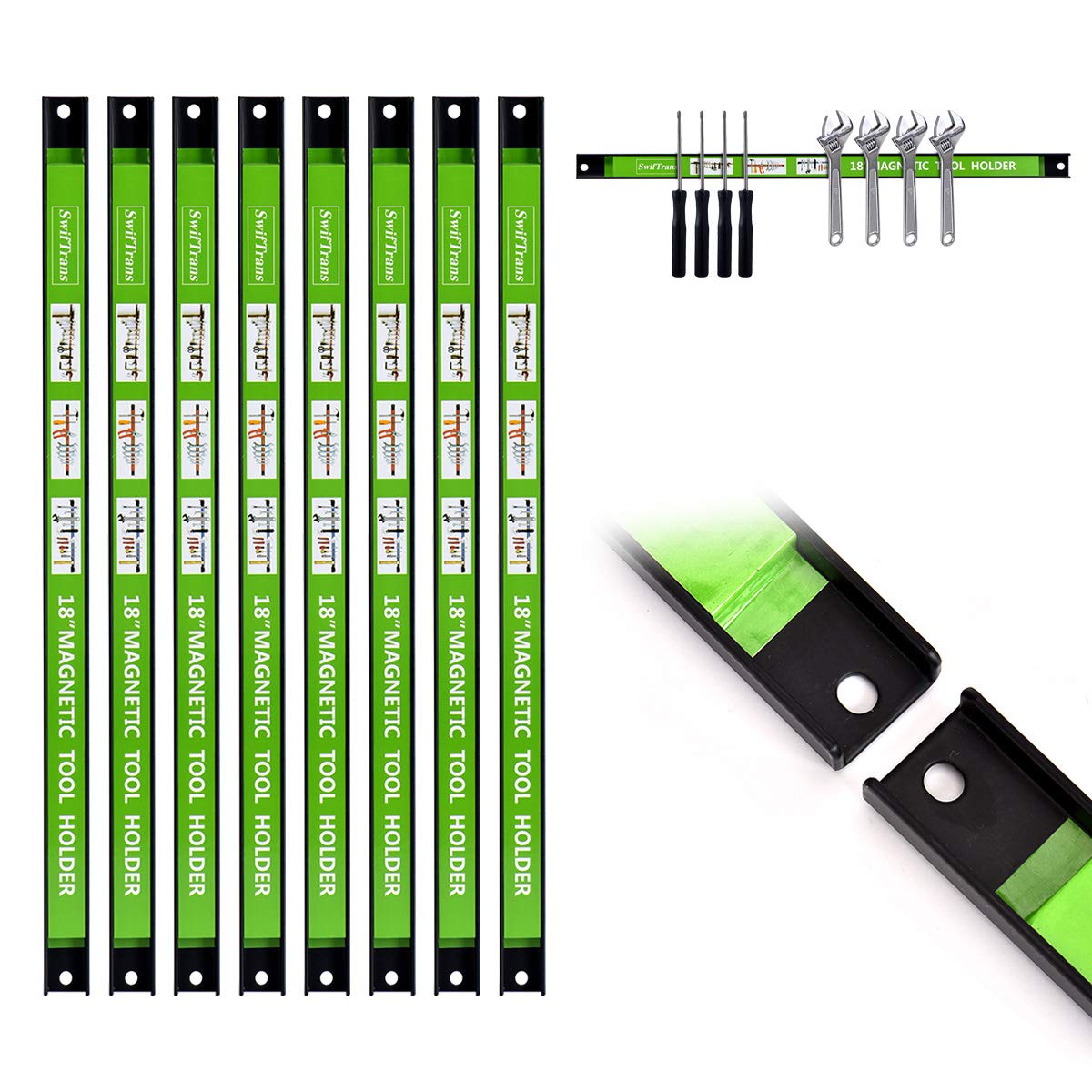 swiftrans Magnetic Tool Holder 18 Inch 8 Pack Heavy Duty Magnet Tool Bar Strip Rack Wall Mount Green¡ swiftrans