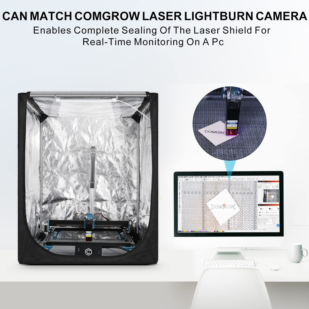 Comgrow 8MP Lightburn Camera Module with Laser Enclosure 750 * 700 * 900 mm for Laser Engraver,Easy to Locate Materials,Batch Engraving,Trace Simple Comgrow